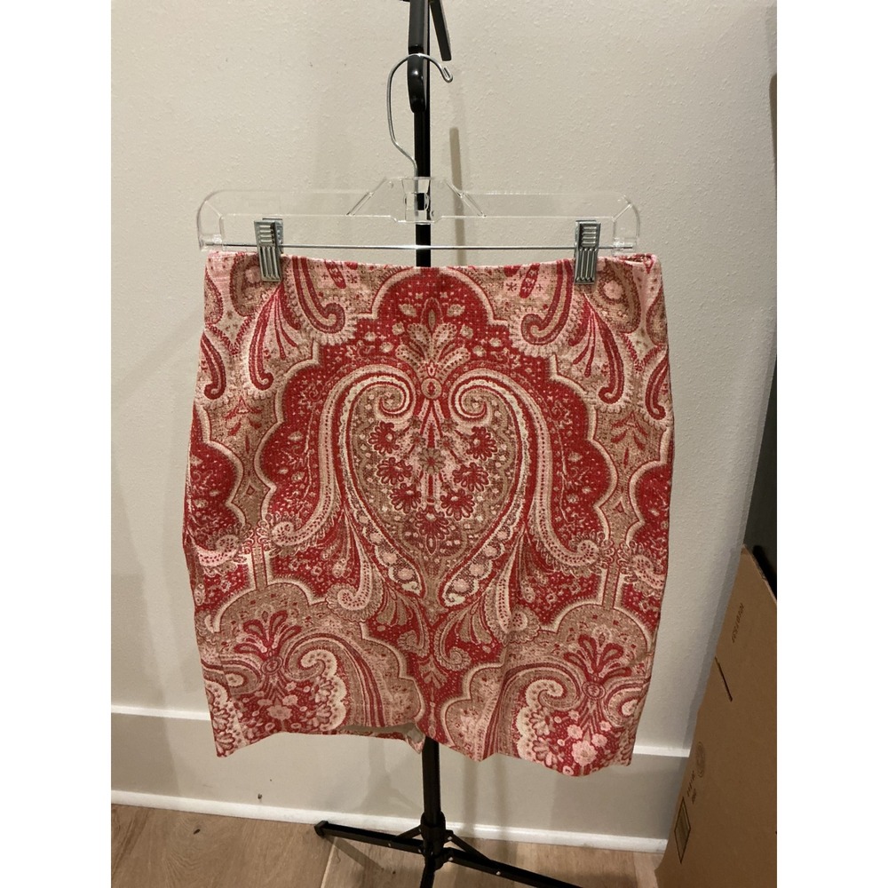 Tommy Hilfiger Red Paisley Cotton Pencil Skirt Size 6 Lined Straight Knee Length